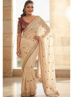 SAJAVAT ETHENIC WEAR - Cream Embroidered Lace Border Saree