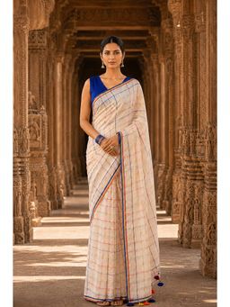 AMRUTKALA SAREES - Off White Linen Checks Printed Saree