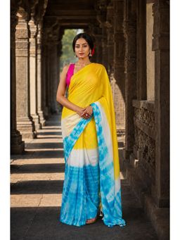 AMRUTKALA SAREES - Yellow Linen Tie & Dye Printed Saree
