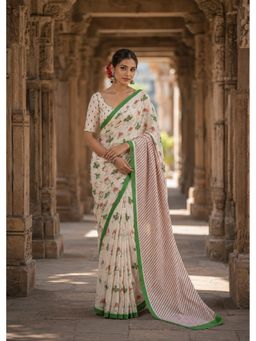 AMRUTKALA SAREES - Cream Linen Printed Saree