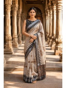 AMRUTKALA SAREES - Beige Linen Printed Saree
