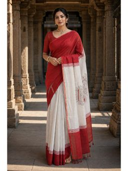 AMRUTKALA SAREES - Multi-Color Linen Colorblock Saree