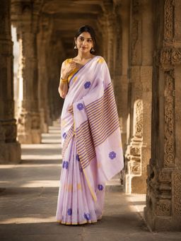 AMRUTKALA SAREES - Lavender Linen Floral Printed Saree