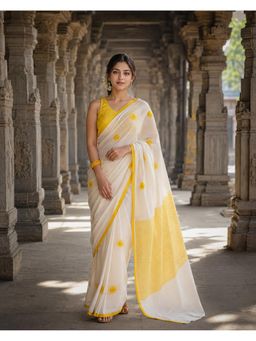 AMRUTKALA SAREES - White Linen Printed Saree