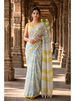 AMRUTKALA SAREES - Blue Linen Stripes Printed Saree