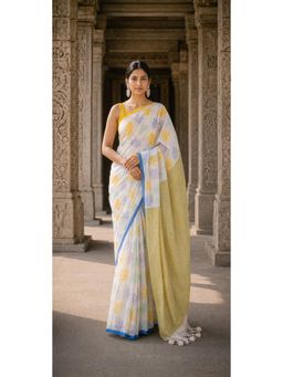 AMRUTKALA SAREES - White Linen Printed Saree