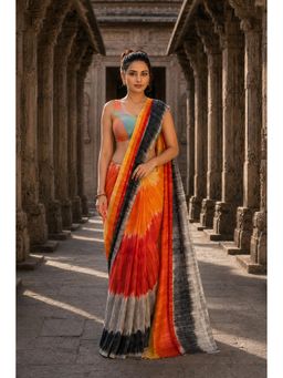 AMRUTKALA SAREES - Multi-Color Linen Stripes Printed Saree