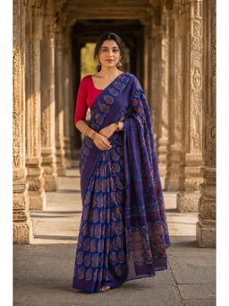 AMRUTKALA SAREES - Blue Linen Paisley Printed Saree