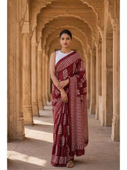 AMRUTKALA SAREES - Maroon Linen Printed Saree