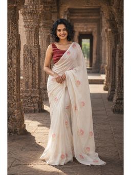 AMRUTKALA SAREES - White Linen Floral Printed Saree