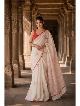 AMRUTKALA SAREES - White Linen Floral Printed Saree