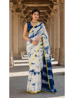 AMRUTKALA SAREES - White Linen Tie & Dye Printed Saree