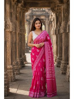 AMRUTKALA SAREES - Pink Linen Printed Saree