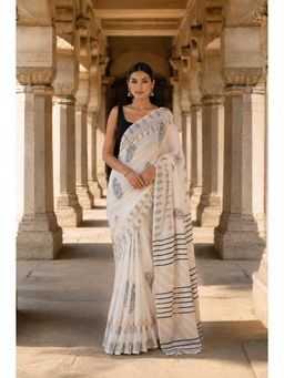 AMRUTKALA SAREES - White Linen Printed Saree