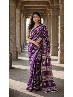 AMRUTKALA SAREES - Purple Linen Printed Printed Saree