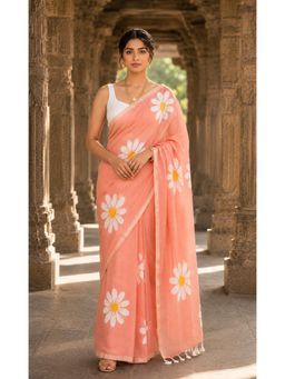 AMRUTKALA SAREES - Peach Linen Floral Printed Saree