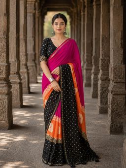 AMRUTKALA SAREES - Multi-Color Linen Printed Saree