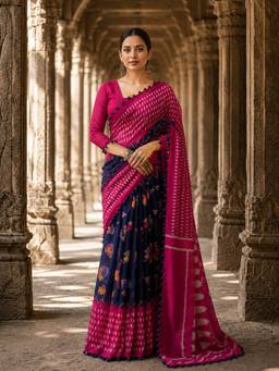 AMRUTKALA SAREES - Multi-Color Linen Printed Saree