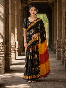 AMRUTKALA SAREES - Black Linen Printed Saree