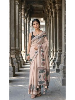 AMRUTKALA SAREES - Peach Linen Printed Saree