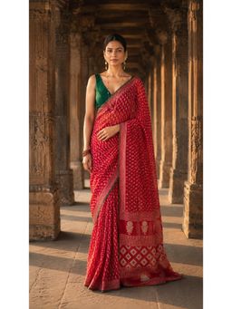 AMRUTKALA SAREES - Red Linen Printed Saree