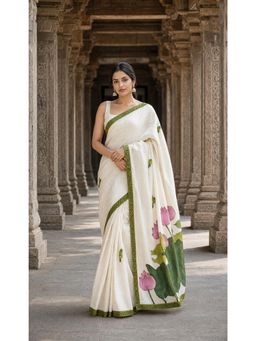 AMRUTKALA SAREES - White Linen Floral Printed Saree