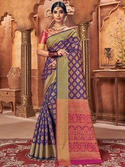 EXCLUSIVA - Purple Patola Saree with Unstitched Blouse