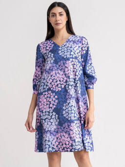 FableStreet - Floral A Line Dress - Purple