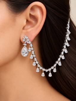Prestones - White Cascade Pear Earrings with Kaan Chain