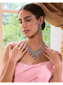 Prestones - Green Fleur Cascade Necklace with Earrings