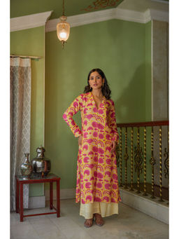 Kapraaha - Yellow Floral Printed Kurta with Palazzo (Set of 2)