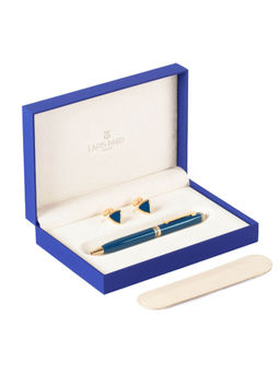 Lapis Bard - Contemporary Ball Point Pen With Shard Cufflinks In Blue & Gold