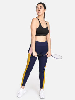 Muscle Torque - High Waist Tight Yellow & Pink Side Panel - Navy Blue