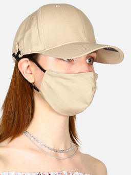 Free Authority - Beige Solid Cap And Mask (Set of 2)