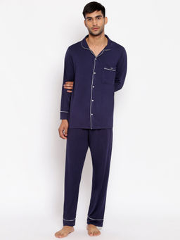 Nykd by Nykaa - Sumptuously Soft Button Down Mens Pajama Set - Navy NYS027
