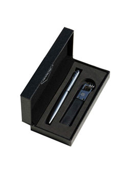 Pennline - Atlas Ballpoint Pen Brushed Chrome with Keyring Gift Set