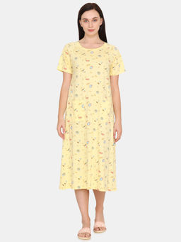 Zivame - Crossword Cotton Mid Length Nightdress - Yellow