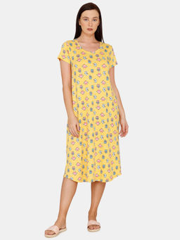 Zivame - Sleepy Owl Butter-soft Poly Knit Mid Length Nightdress - Yellow