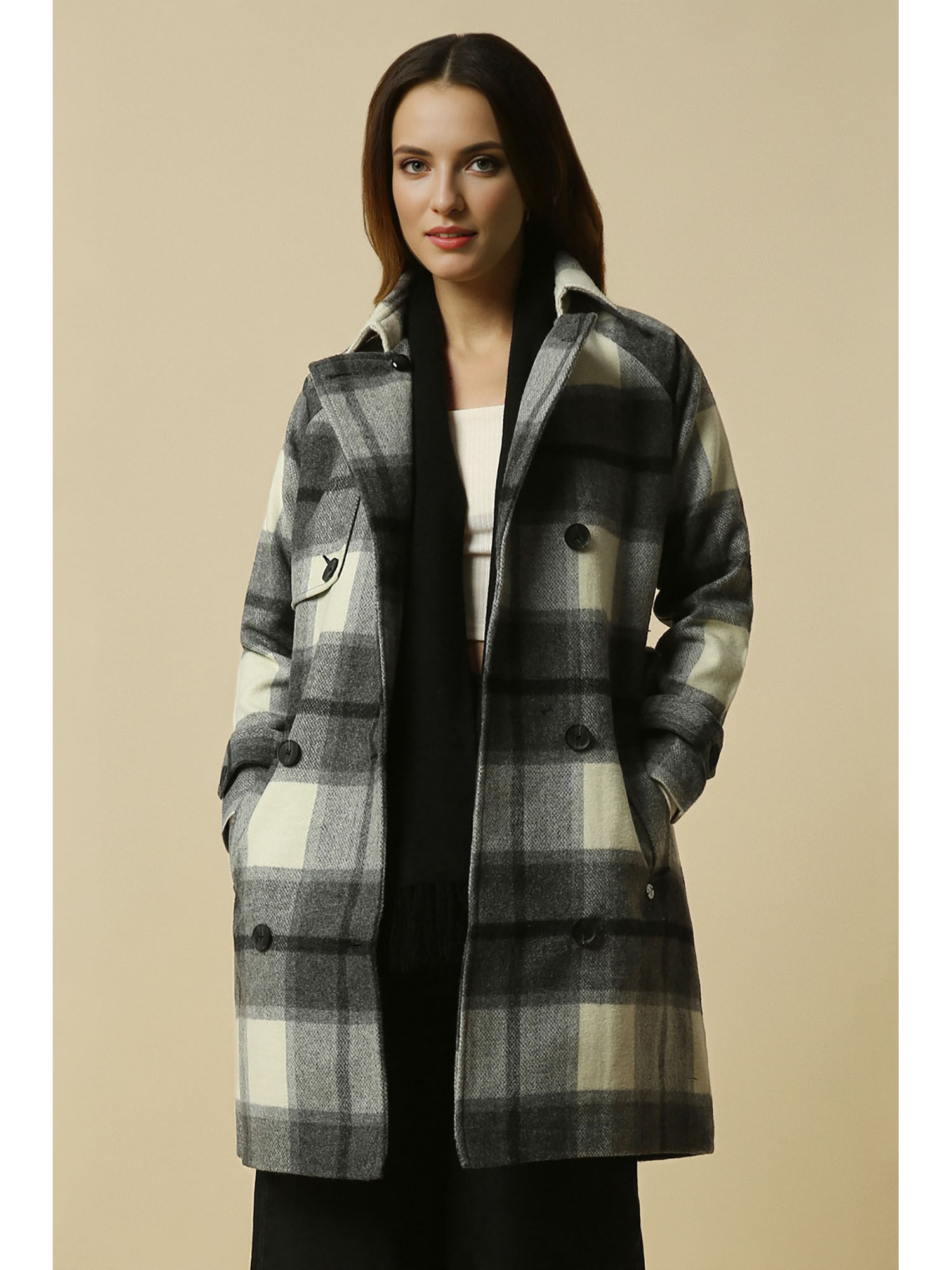allen solly Women Grey Check Casual Jacket-picture-39