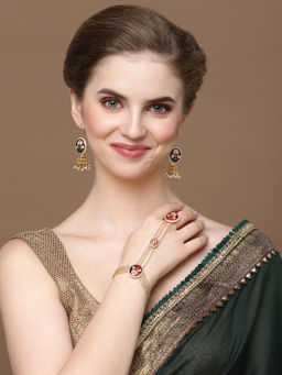 Dugran By Dugristyle - Blue & Gold Jhumka Earrings with Kundan & Pearls