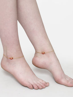 Dugran By Dugristyle - Red & Gold Adjustable Anklet with Kundan & Pearls