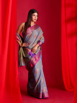Beatitude - Blue Woven Banarasi Saree with Unstitched Blouse