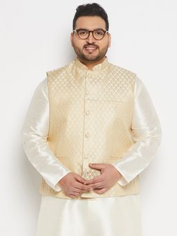 Vastramay - Men's Cream Silk Blend Nehru Jacket