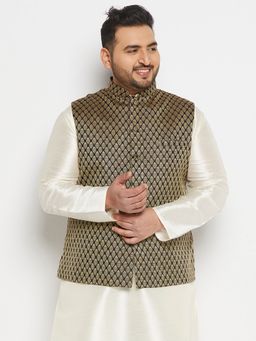 Vastramay - Men's Black and Gold Silk Blend Nehru Jacket