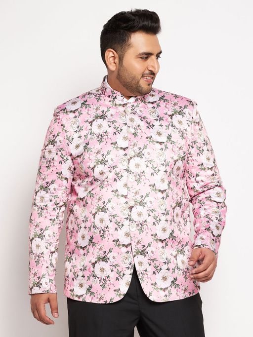 Vastramay Men's Pink Printed Jodhpuri