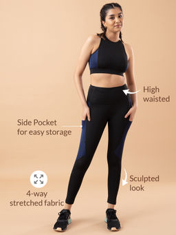 Nykd by Nykaa - Nykd All Day High rise Color Block Breathable Leggings -NYK029 -Anthracite+Peacoat