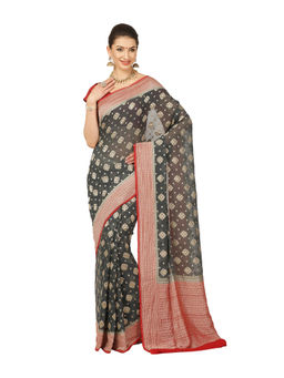 Banarasi Silk Works - Women Grey Pure Saree with Unstitched Blouse