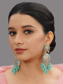 Designbox - Kundan Chandelier Earrings with Sky Blue Beads