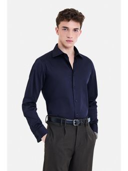 Snitch - Navy Textured Full Sleeves Slim Work Shirt for Men