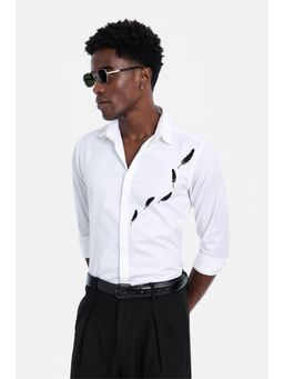 Snitch - White Embroidery Full Sleeves Slim Casual Luxe Shirt for Men